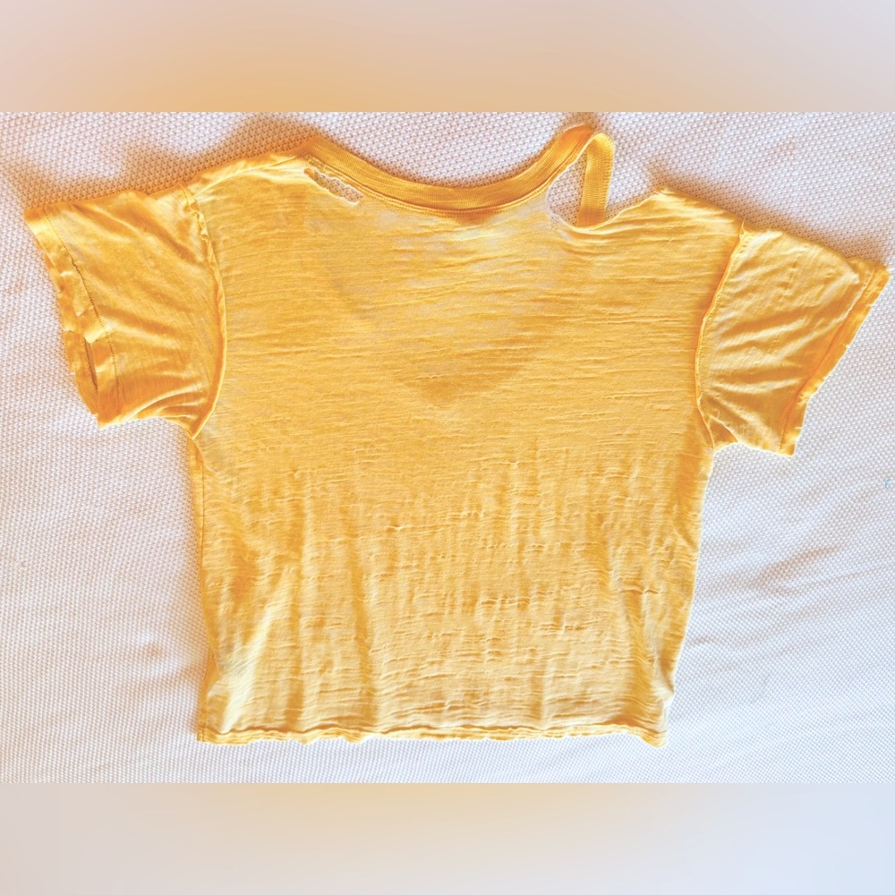 FREE PEOPLE We The Free Burnout Boyfriend T-shirt Yellow Short Sleeve CutOut Tee - Picture 6 of 16